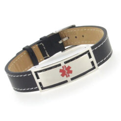 Black Leather Medical Alert Bracelet