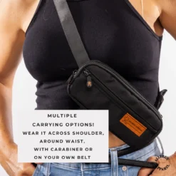 Front zip pocket on Epipen pouch insulated compact waist holder with carabiner ID card for ID cards and cash